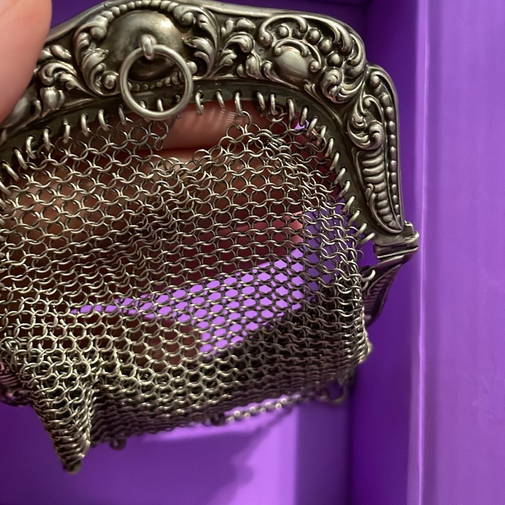 Vintage Antique Sterling Silver Chainmail mini bag - Picture 2 of 4